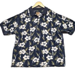 Northwest Territory Men Sz XL Navy Blue Floral Hawaiian Polo Shirt Short Sleeve